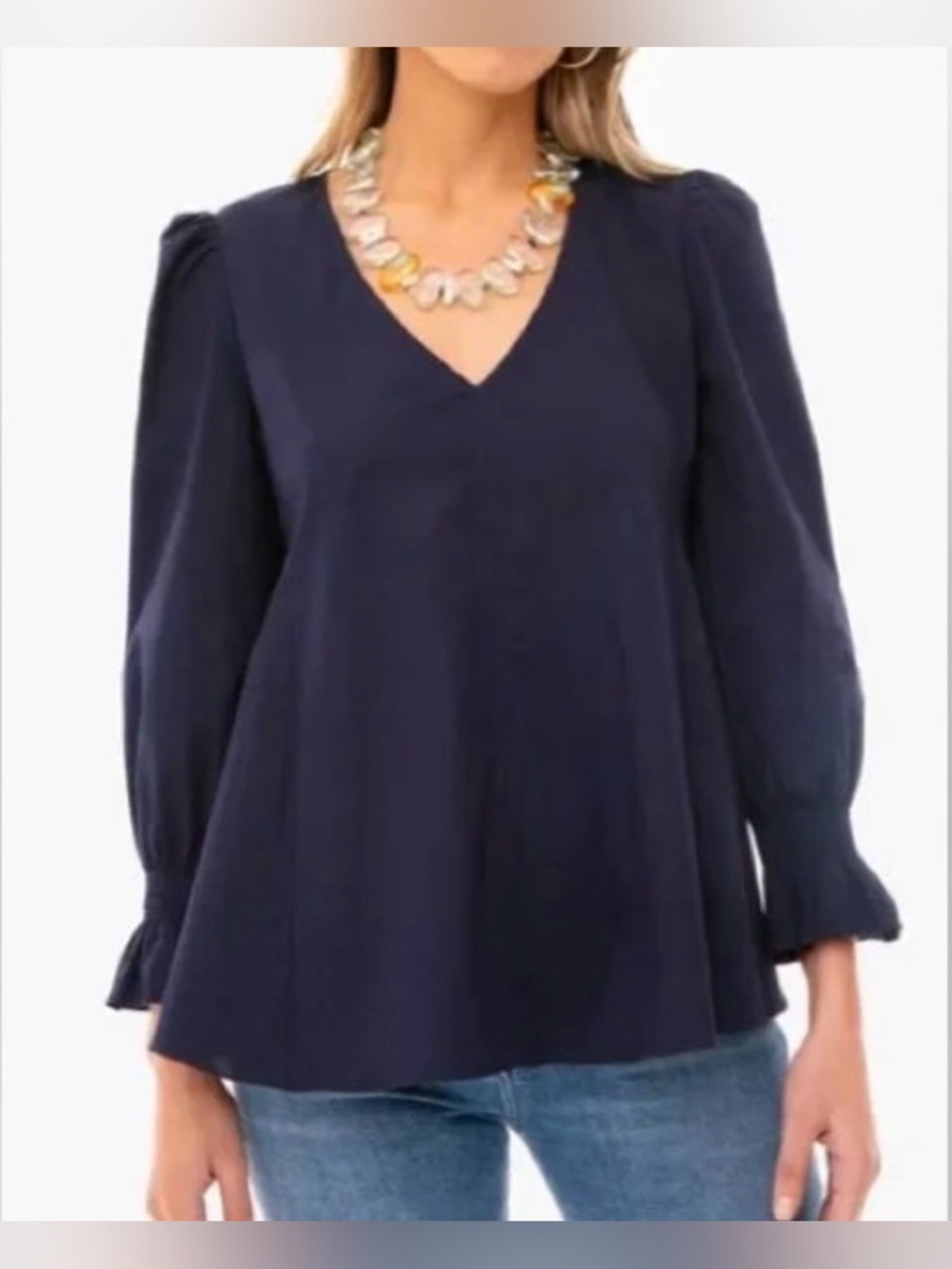 Tuckernuck Pomander Place Easton Blouse Navy Blue Long Sleeve Top Size Medium